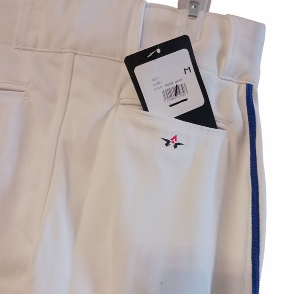 Youth Alleson Athletic Baseball Pants – White with Blue Braid Piping Size M, New - Picture 7 of 12